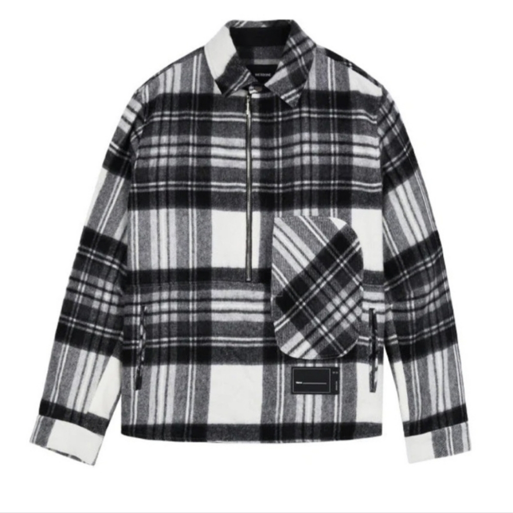 WE11DONE unisex gray wool plaid anarok half zip shirt jacket size SMALL